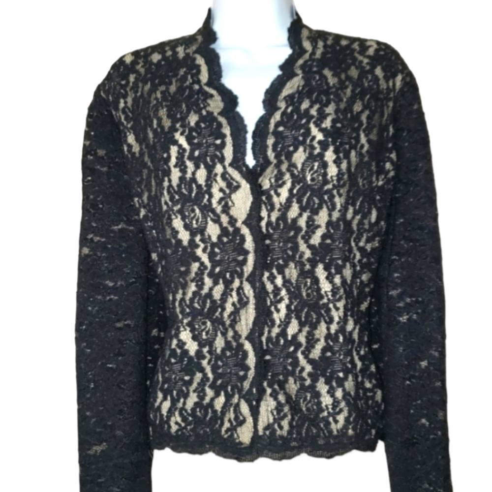 NWOT Talbots black & beige/nude lace evening jacket cardigan Womens 14